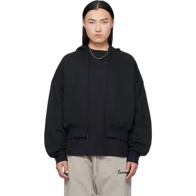 Essentials Black Classic Zip-up Hoodie In Vintage Black / Whit