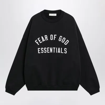Essentials Black Cotton Fleece Sweatshirt With Logo Embroidery