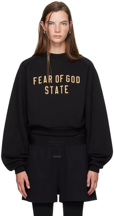 ESSENTIALS BLACK CROPPED CREWNECK SWEATSHIRT