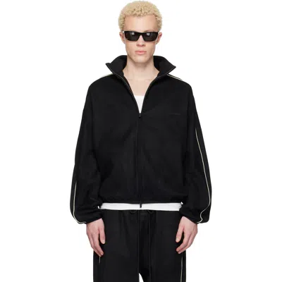 Essentials Black Faux-suede Fleece Signature Modern Track Jacket