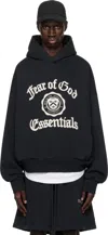 Essentials Black Heavy Fleece Vintage Shrunken Hoodie In Black