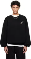 Essentials Black Holiday Embroidered Merino Crewneck Sweater In Black