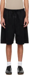 Essentials Black Holiday Faux-suede Fleece Relaxed Shorts In Black