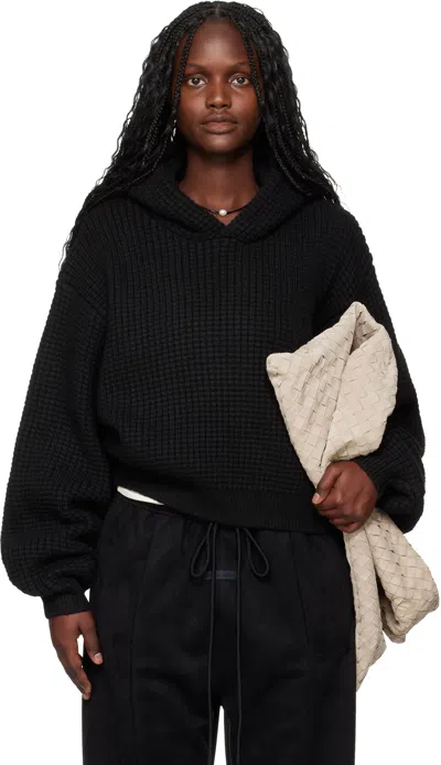 Essentials Black Holiday Heavy Waffle 90s Hoodie