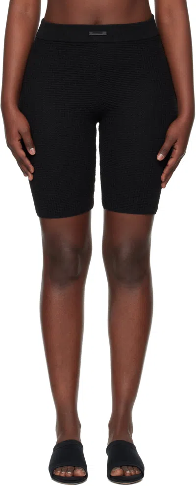 Essentials Black Holiday Waffle Biker Shorts
