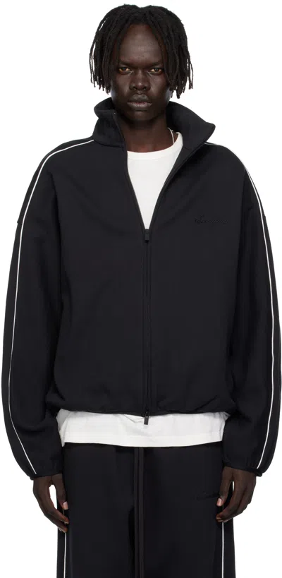 ESSENTIALS BLACK MODERN FIT FLEECE TRACK JACKET