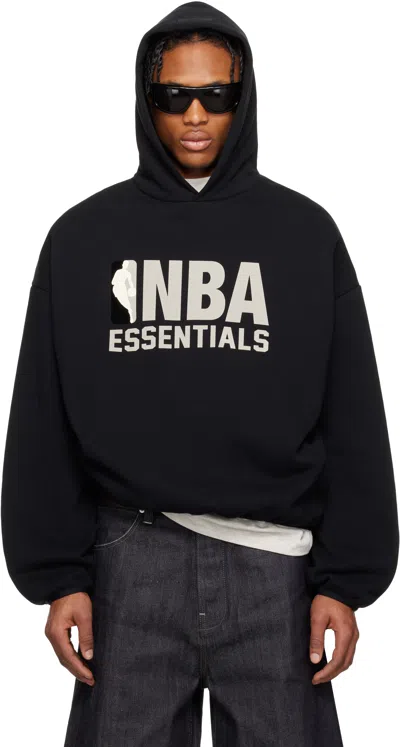 Essentials Black Nba Pull Over Hoodie In Black/black
