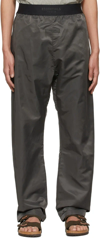 Essentials Black Nylon Track Pants In Iron