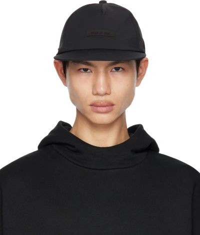 Essentials Black Patch Cap In Jet Black