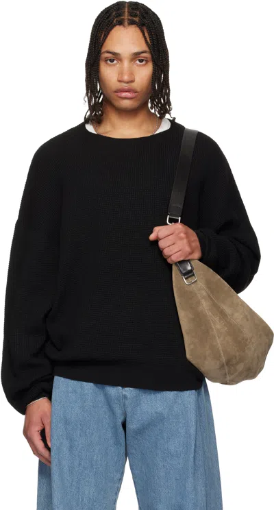 Essentials Signature Waffle 90s Crewneck Sweater In Black