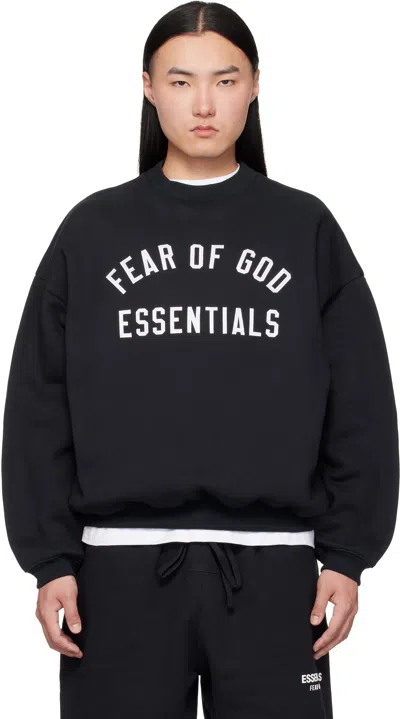 Essentials Black Varsity 90s Crewneck Sweatshirt