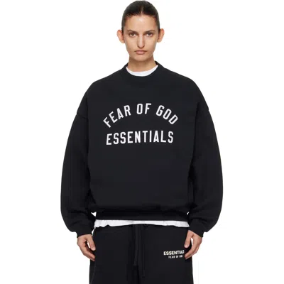 Essentials Black Varsity Crewneck Sweatshirt In Vintage Black