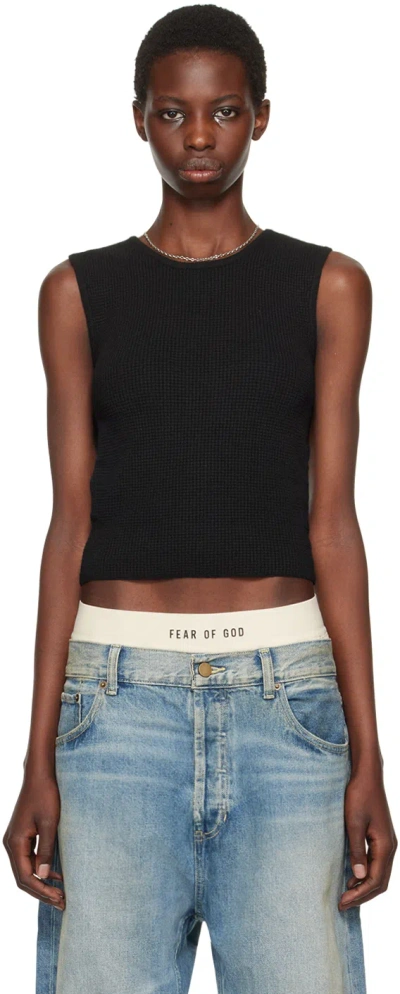 Essentials Black Waffle Tank Top