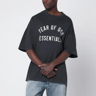 Essentials Black Washed T-shirt With Logo Print