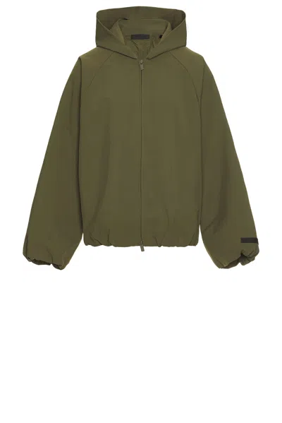 Essentials Bonded Nylon Hooded Bomber In Military