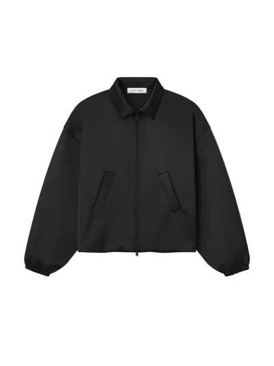 Essentials Bonded Satin Zip-up Bomber In Black