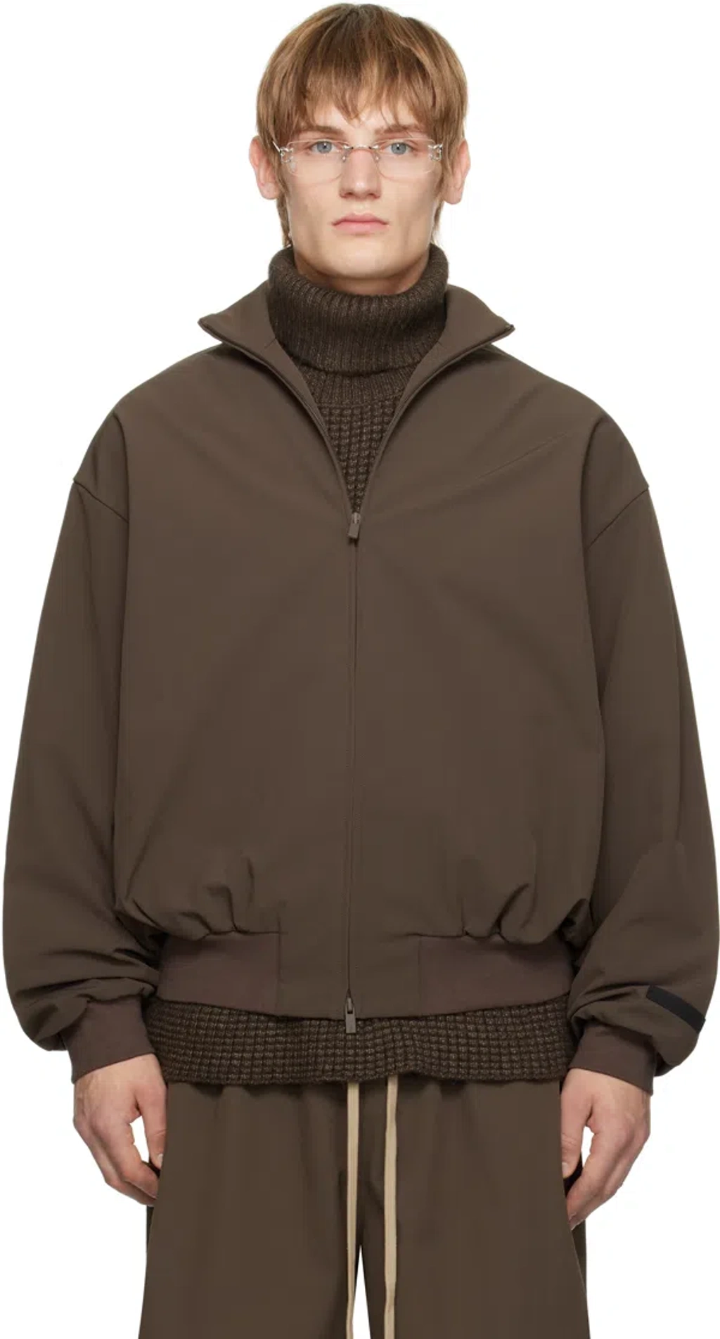 Essentials Brown Bonded Nylon Bomber Jacket | ModeSens