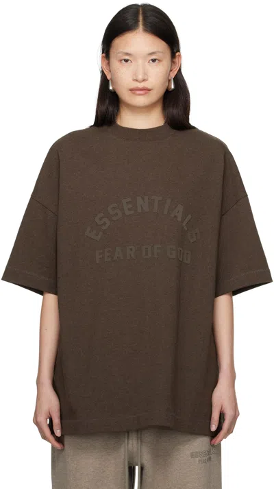 Essentials Brown Bonded T-shirt In Heather Wood