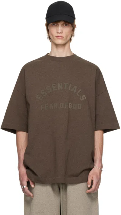 Essentials Brown Bonded T-shirt In Heather Wood