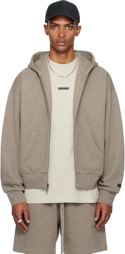 Essentials Brown Classic Fit Fleece Zip-up Hoodie