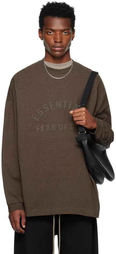 Essentials Fear Of God  Mens Heather Wood  Cotton-jersey T-shirt