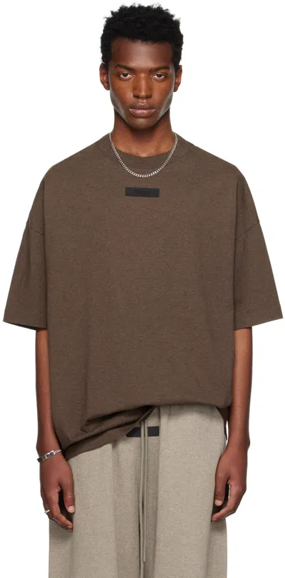 Essentials Brown Crewneck T-shirt In Heather Wood