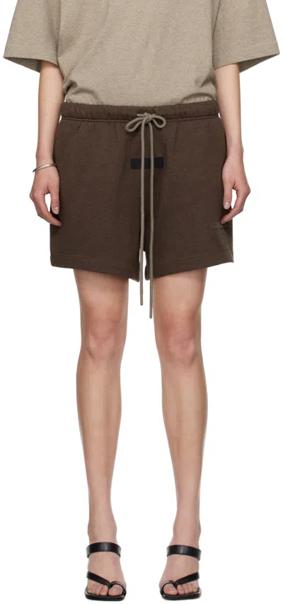Essentials Brown Drawstring Shorts In Heather Wood