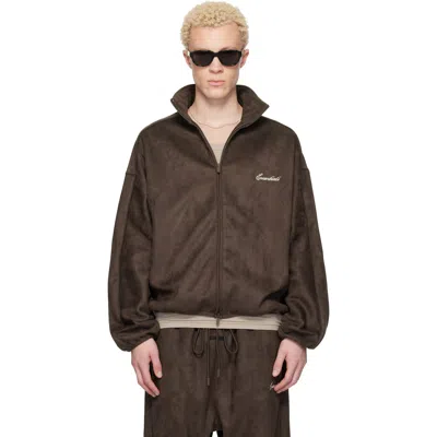 Essentials Brown Faux-suede Fleece Signature Modern Track Jacket
