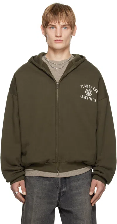 Essentials Brown Heavy Fleece Fullzip Hoodie