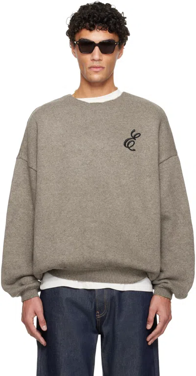 Essentials Brown Holiday Embroidered Merino Crewneck Sweater In Purple