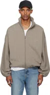 Essentials Brown Modern Fit Fleece Track Jacket In Gray