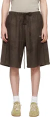 Essentials Relaxed Suede-effect Drawstring Shorts In Brown