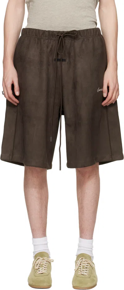 Essentials Brown Signature Relaxed Faux-suede Shorts