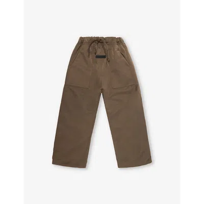 Essentials Kids' Brown Two-patch-pockets Brand-patch Woven Trousers 6-16 Y