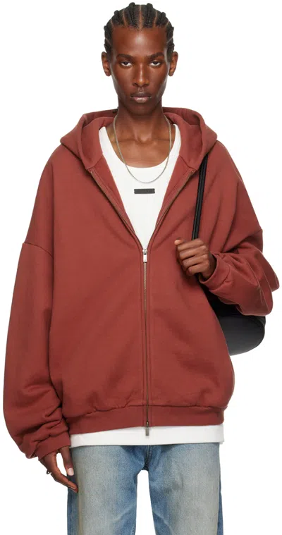 Essentials Burgundy Full-zip Hoodie In Crimson