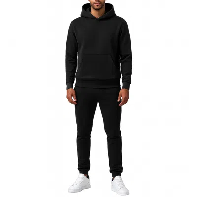 Essentials By Galaxy Galaxy Essentials Men's Relaxed Fit Heavyweight Fleece Pullover Hoodie & Sweatpants Jogging Set In Black