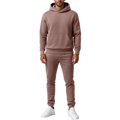 Essentials By Galaxy Galaxy Essentials Men's Relaxed Fit Heavyweight Fleece Pullover Hoodie & Sweatpants Jogging Set In Purple