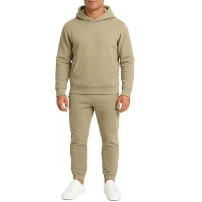 Essentials By Galaxy Galaxy Essentials Men's Relaxed Fit Heavyweight Fleece Pullover Hoodie & Sweatpants Jogging Set In Sand