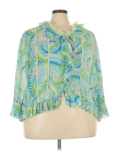 Pre-owned Essentials By Milano 3/4 Sleeve Blouse In Green