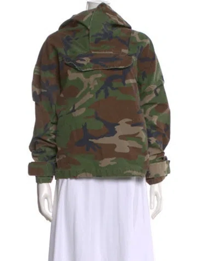 Pre-owned Essentials Camouflage Print Long Sleeve Hoodie In Green