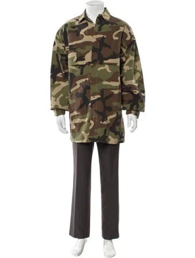 Pre-owned Essentials Camouflage Print Long Sleeve Shirt In Green