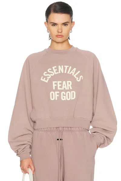 Essentials Campus 90's Cropped Raglan Fleece Crewneck Sweatshirt In Pink