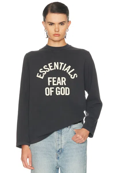 Essentials Campus Classic Long Sleeve Cotton Jersey Tee In Black