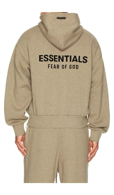 Essentials Classic Full Zip Up Hoodie In Brown