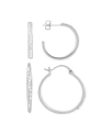 Essentials Clear Crystal C Hoop & Click Top Hoop Earring Set In Gold Plate Or Silver Plate In Silver