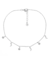 Essentials Clear Cubic Zirconia Moon & Star Anklet In Silver Plate In Silver