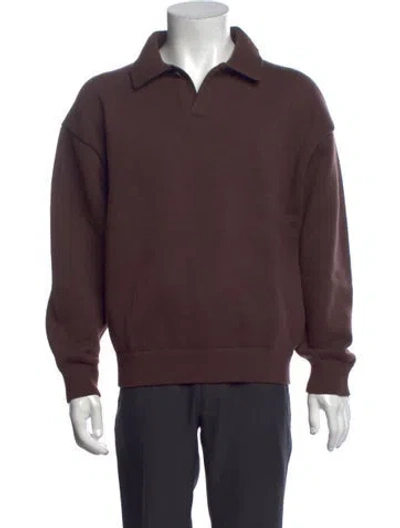 Pre-owned Essentials Collar Long Sleeve Polo Sweater In Brown