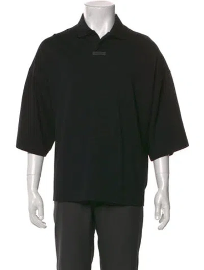 Pre-owned Essentials Collar Three-quarter Sleeve Polo Shirt In Black