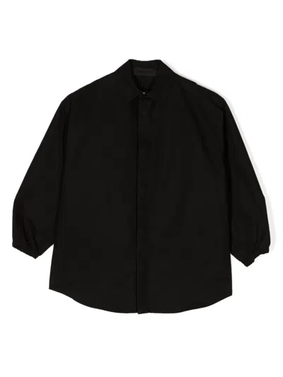 Essentials Kids' Concealed-fastening Cotton Shirt In Black