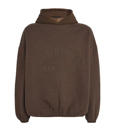 Essentials Brown Bonded Hoodie In Heather Wood/ Wood